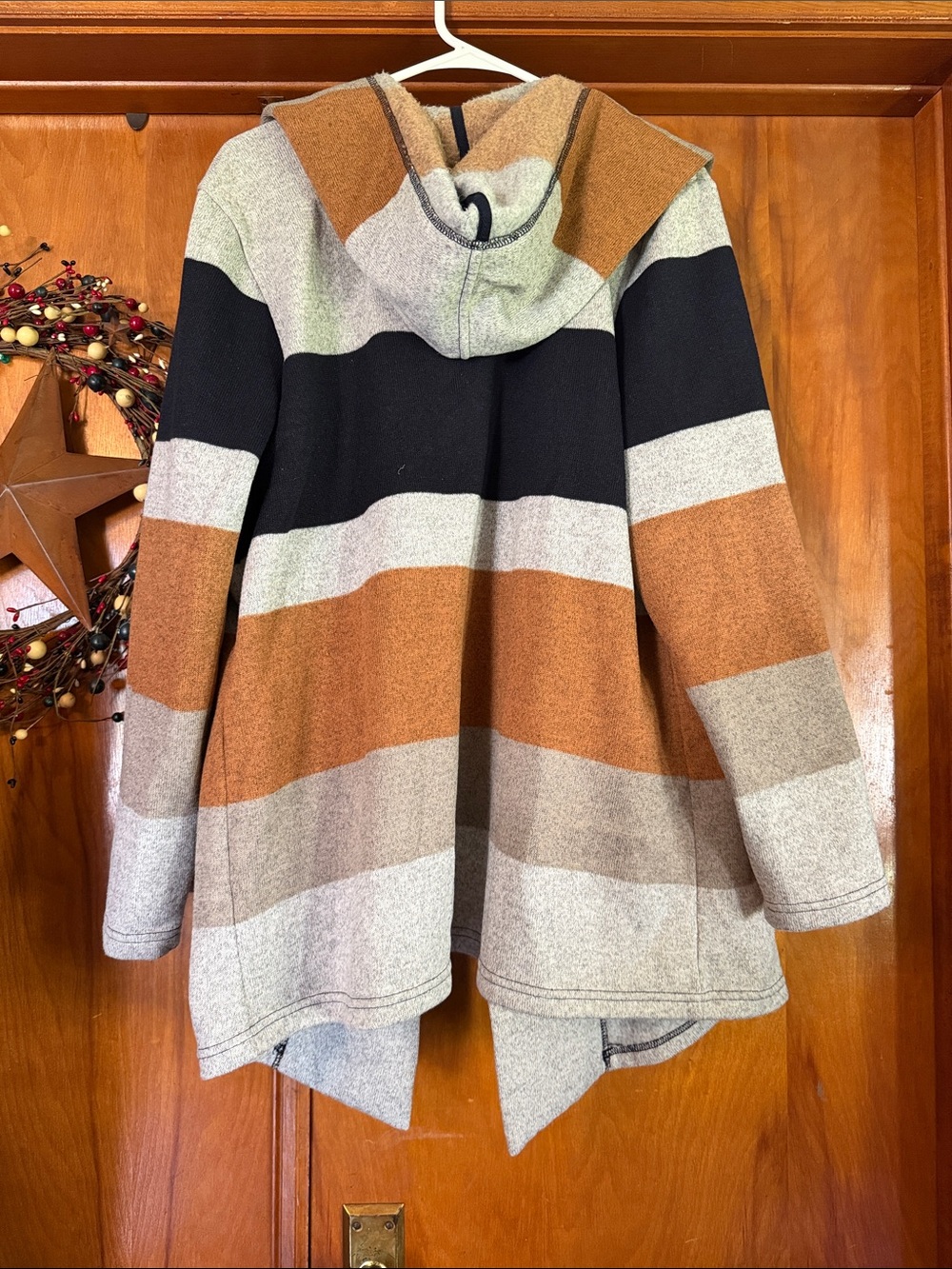 Maurices Hooded Striped Open-Front Cardigan — Black, Brown & Gray - Picture 2 of 2